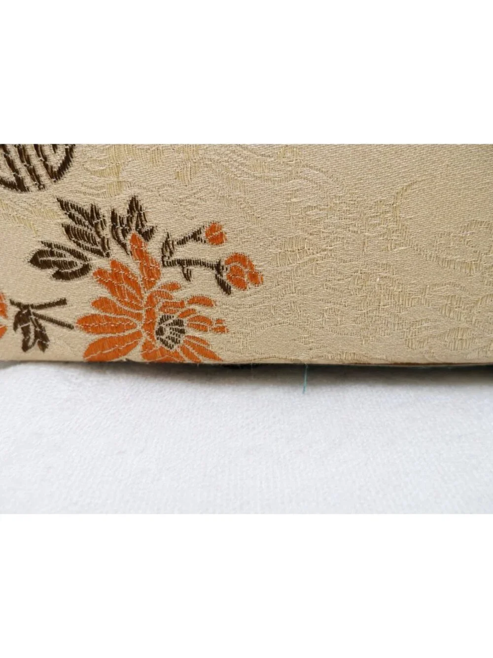 Vintage Musical Jewelry Box Floral Fabric Plays Sacred Lotus Seed Hinged Mirror